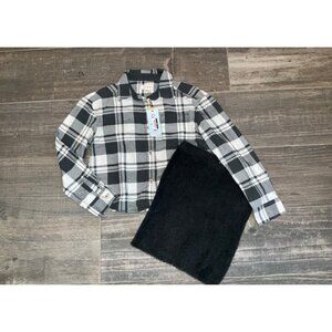Cat & Jack Plaid Flannel Shirt & Black Knit Skirt Outfit size 7-8 Medium
